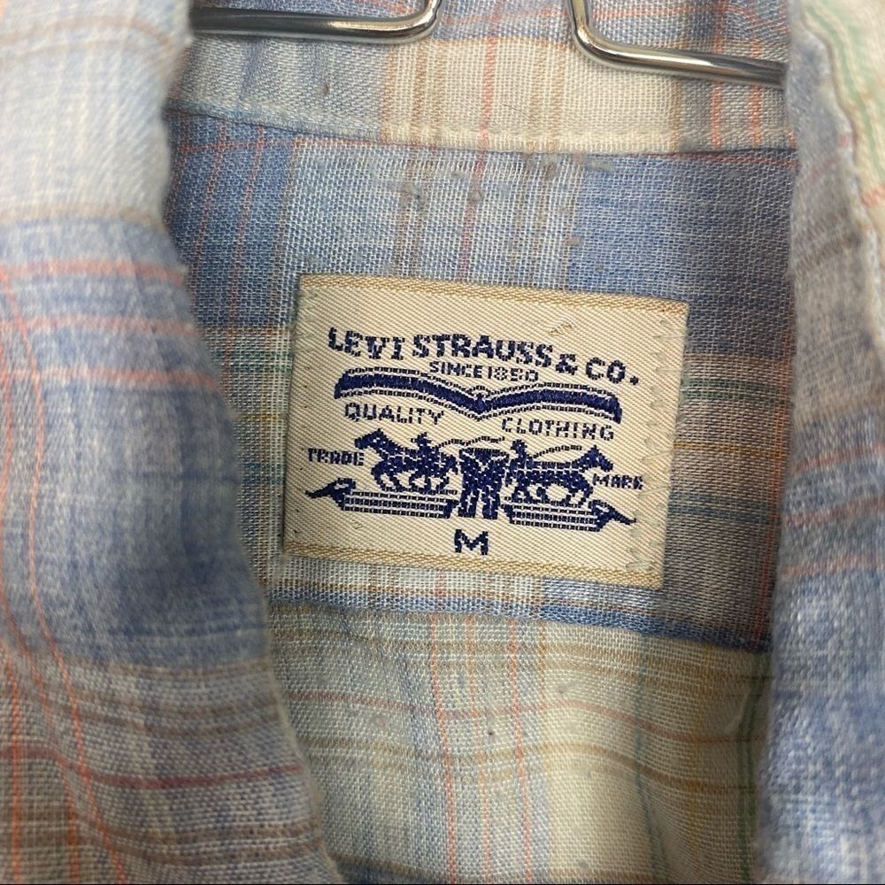 Levi’s Plaid Blue Button Down - Picture 3 of 5